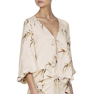Shona Joy Horizon Tie Front Blouse Cream Size 6 Quiet Luxury